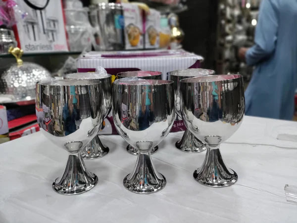 Box of 6 Beautiful Stainless Steel Glass