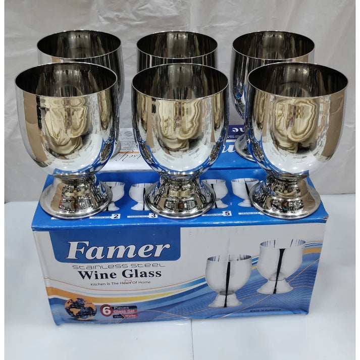 Box of 6 Beautiful Stainless Steel Glass
